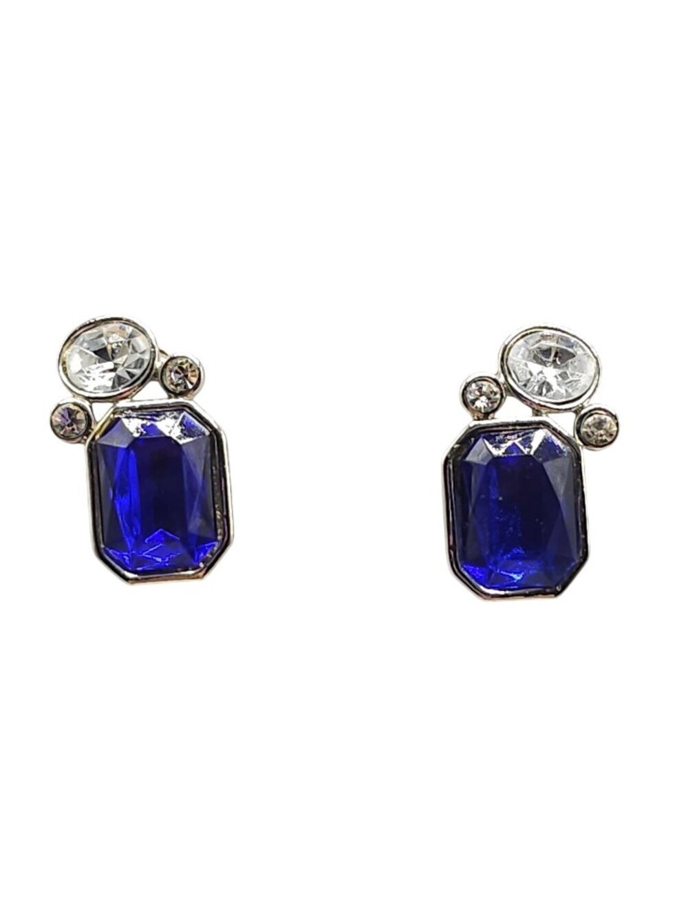 Park Lane Blue Clear Crystal Post Earrings Silver Tone Elegant Jewelry For Women